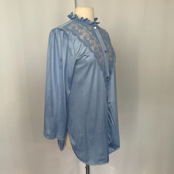 Lingerie Sleep Top Size Medium Blue Pastel Sheer Lace Ruffle Negligee Coquette - Picture 4 of 12